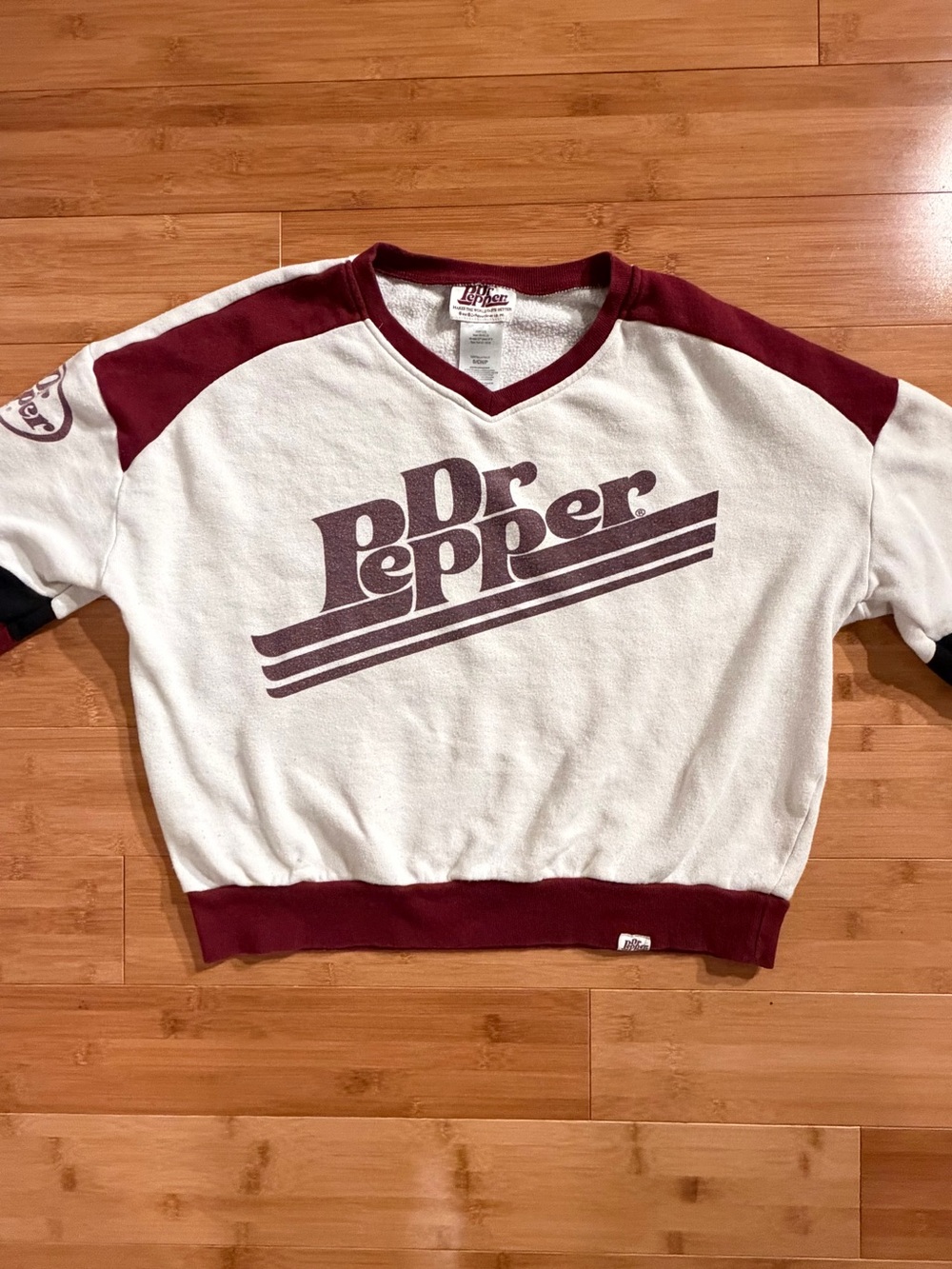 Vintage Dr. Pepper Soda Pullover Crop Sweatshirt | Women’s S | V-Neck